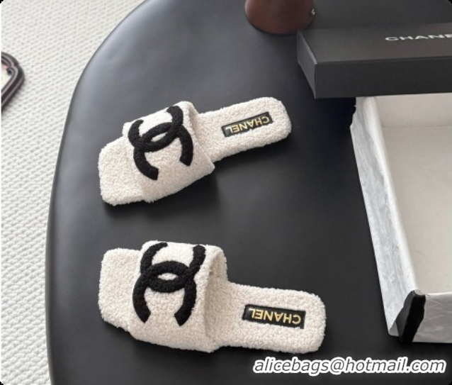 Buy Cheap Chanel Fluffy Flat Slide Sandals CH091012 White 2026
