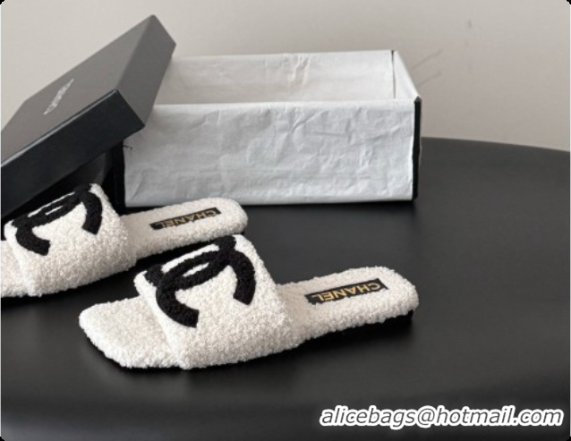 Buy Cheap Chanel Fluffy Flat Slide Sandals CH091012 White 2026