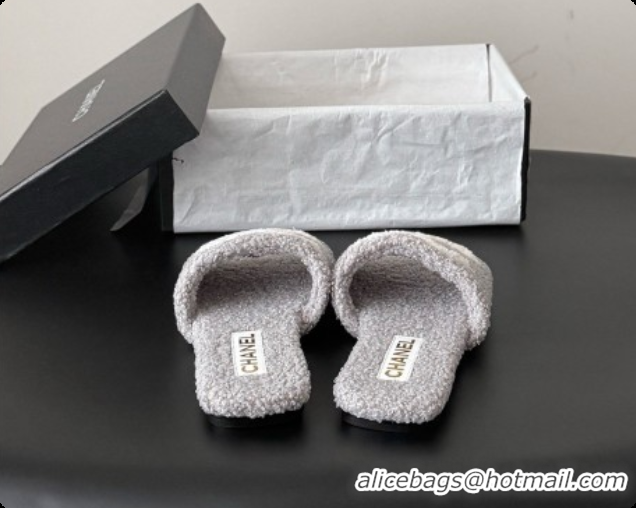 Cheap Price Chanel Fluffy Flat Slide Sandals CH091013 Grey 2026