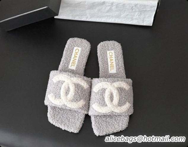 Cheap Price Chanel Fluffy Flat Slide Sandals CH091013 Grey 2026