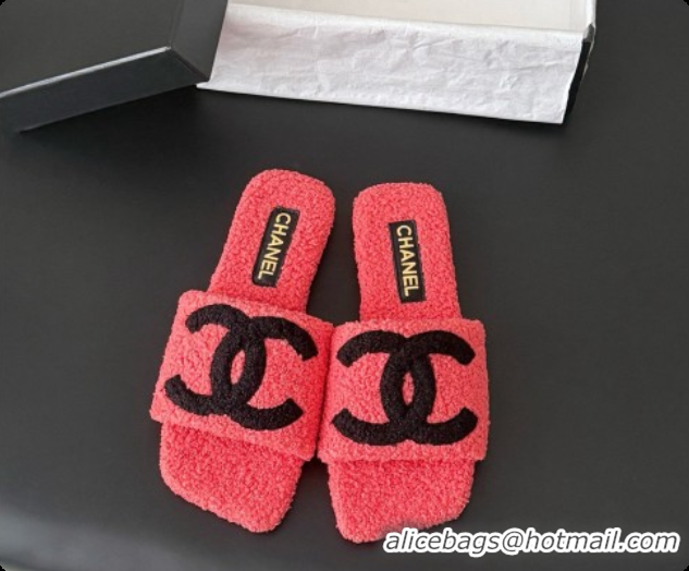 Popular Style Chanel Fluffy Flat Slide Sandals CH091014 watermelon red 2026 