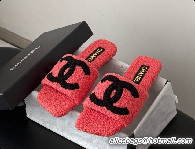 Popular Style Chanel Fluffy Flat Slide Sandals CH091014 watermelon red 2026 