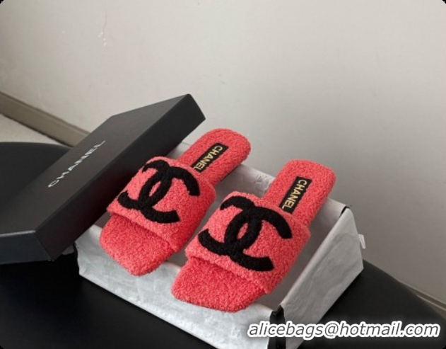 Popular Style Chanel Fluffy Flat Slide Sandals CH091014 watermelon red 2026 