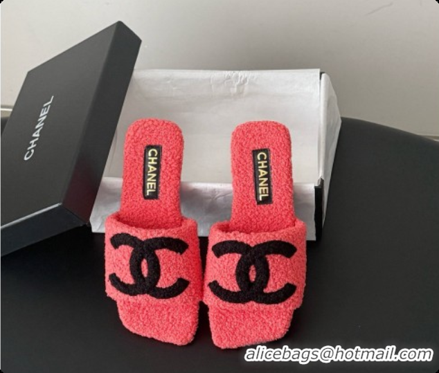 Popular Style Chanel Fluffy Flat Slide Sandals CH091014 watermelon red 2026 