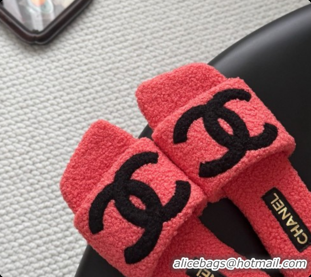 Popular Style Chanel Fluffy Flat Slide Sandals CH091014 watermelon red 2026 