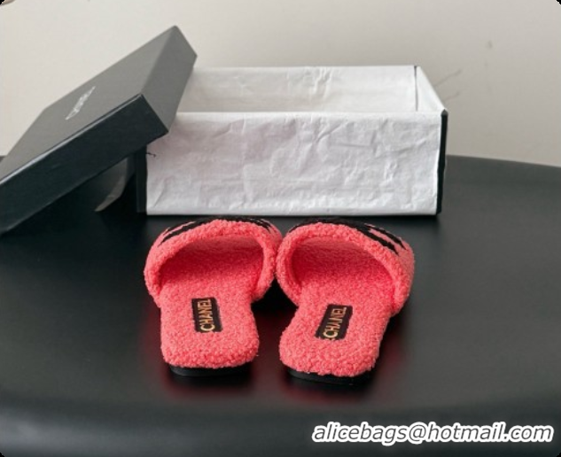 Popular Style Chanel Fluffy Flat Slide Sandals CH091014 watermelon red 2026 