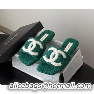 Good Quality Chanel Fluffy Flat Slide Sandals CH091015 Green 2026