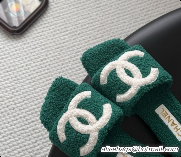 Good Quality Chanel Fluffy Flat Slide Sandals CH091015 Green 2026