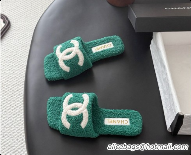 Good Quality Chanel Fluffy Flat Slide Sandals CH091015 Green 2026