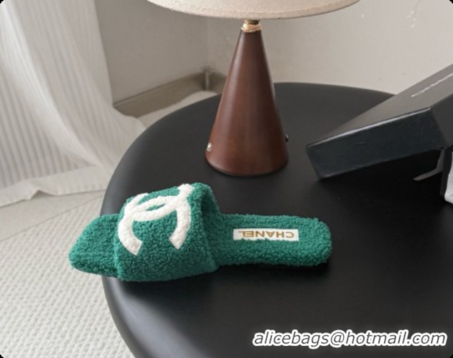 Good Quality Chanel Fluffy Flat Slide Sandals CH091015 Green 2026