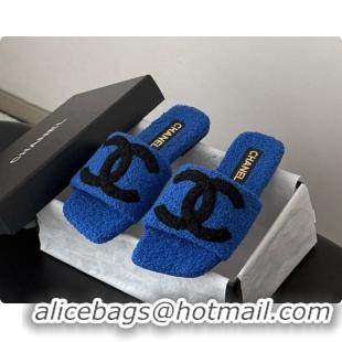 Most Popular Chanel Fluffy Flat Slide Sandals CH091016 Blue 2026