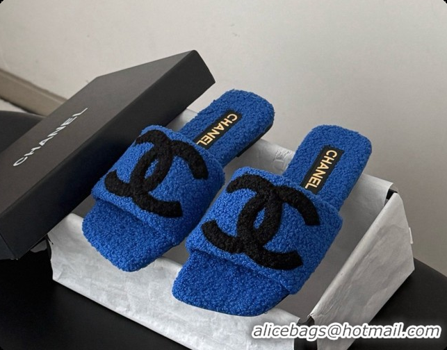 Most Popular Chanel Fluffy Flat Slide Sandals CH091016 Blue 2026