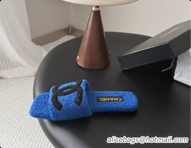 Most Popular Chanel Fluffy Flat Slide Sandals CH091016 Blue 2026