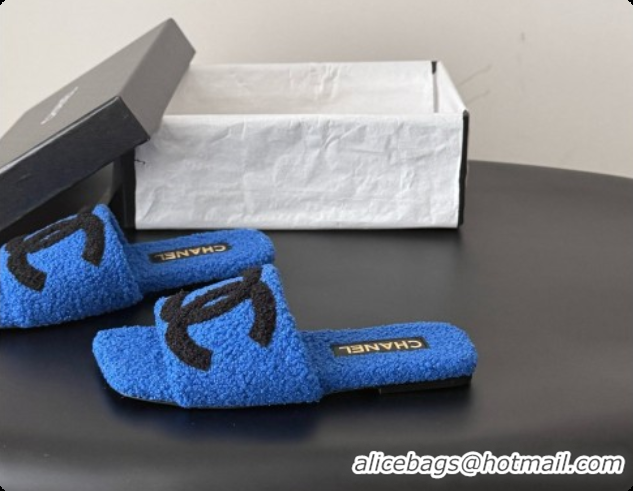 Most Popular Chanel Fluffy Flat Slide Sandals CH091016 Blue 2026