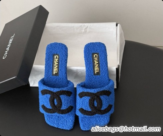 Most Popular Chanel Fluffy Flat Slide Sandals CH091016 Blue 2026