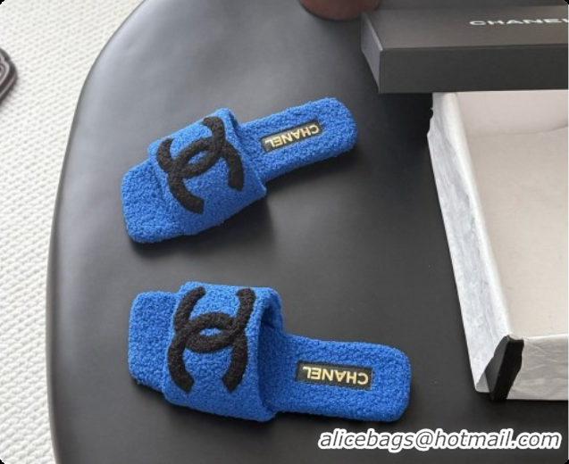 Most Popular Chanel Fluffy Flat Slide Sandals CH091016 Blue 2026
