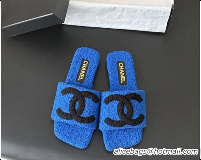Most Popular Chanel Fluffy Flat Slide Sandals CH091016 Blue 2026