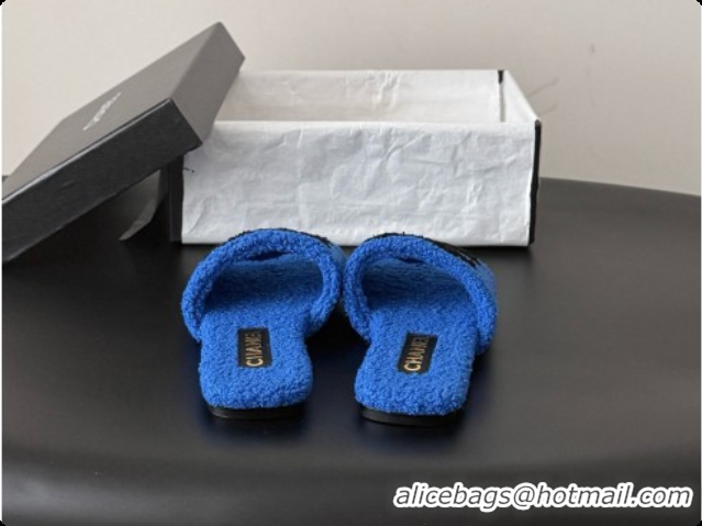 Most Popular Chanel Fluffy Flat Slide Sandals CH091016 Blue 2026