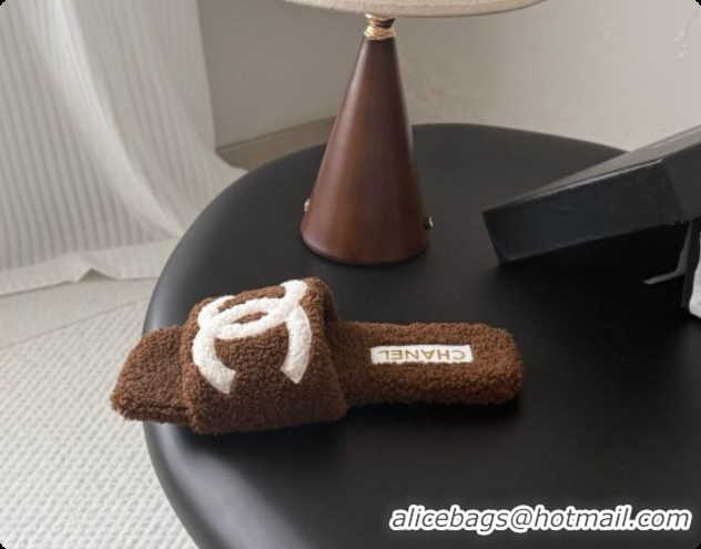 Duplicate Chanel Fluffy Flat Slide Sandals CH091017 Dark Brown 2026