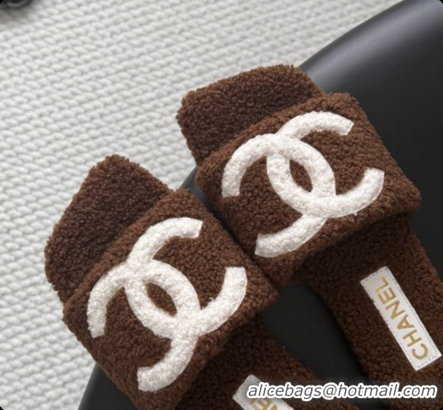 Duplicate Chanel Fluffy Flat Slide Sandals CH091017 Dark Brown 2026
