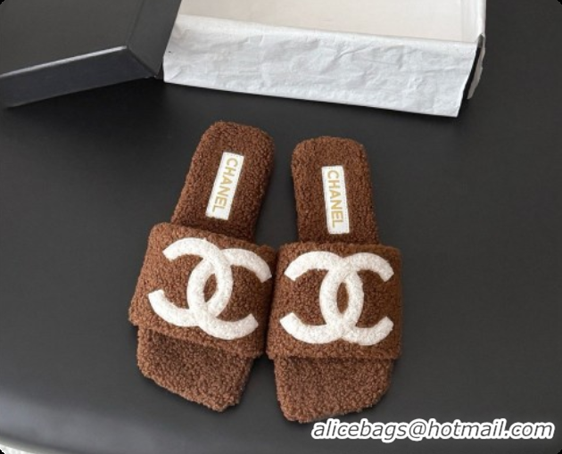 Duplicate Chanel Fluffy Flat Slide Sandals CH091017 Dark Brown 2026