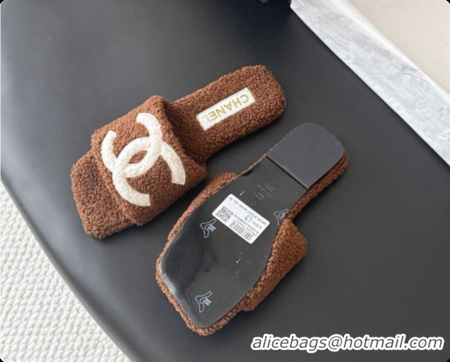 Duplicate Chanel Fluffy Flat Slide Sandals CH091017 Dark Brown 2026
