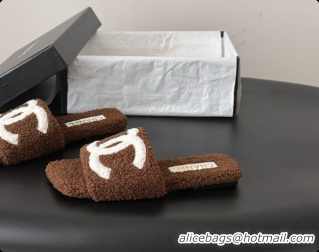 Duplicate Chanel Fluffy Flat Slide Sandals CH091017 Dark Brown 2026