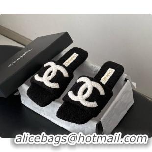 Buy Duplicate Chanel Fluffy Flat Slide Sandals CH091018 Black 2026