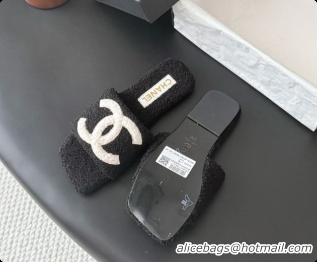 Buy Duplicate Chanel Fluffy Flat Slide Sandals CH091018 Black 2026