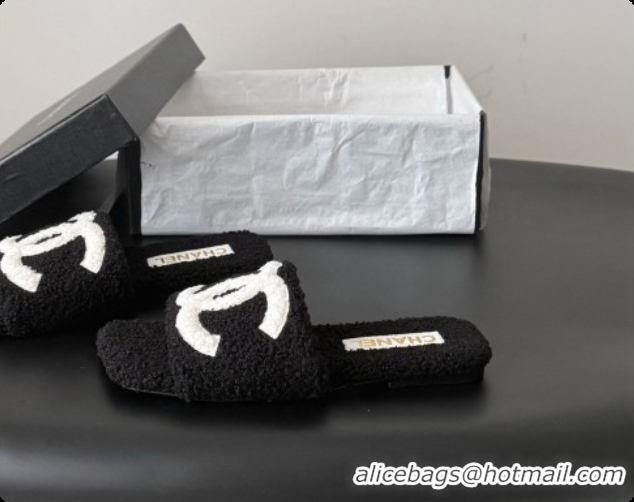 Buy Duplicate Chanel Fluffy Flat Slide Sandals CH091018 Black 2026