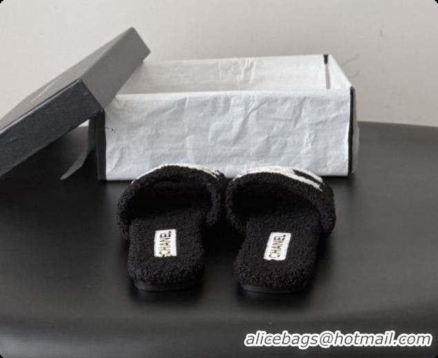 Buy Duplicate Chanel Fluffy Flat Slide Sandals CH091018 Black 2026