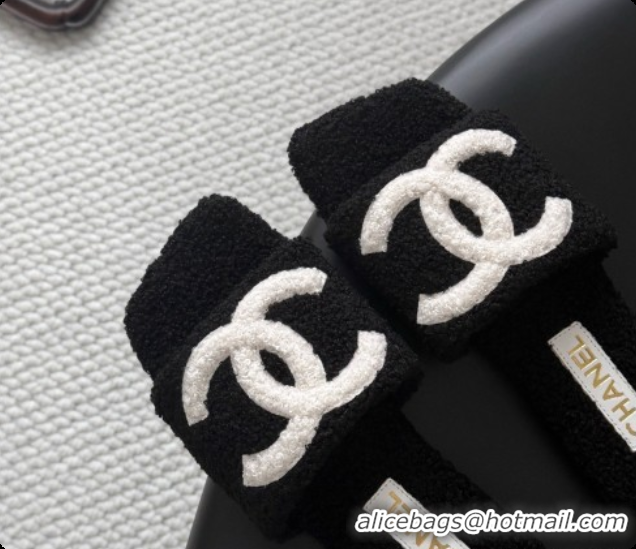 Buy Duplicate Chanel Fluffy Flat Slide Sandals CH091018 Black 2026
