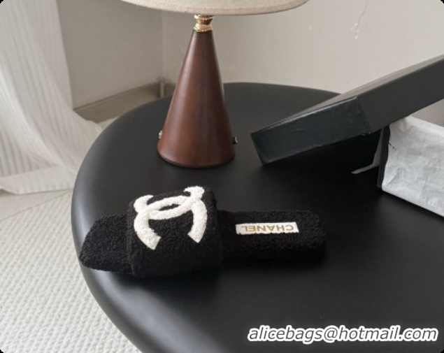 Buy Duplicate Chanel Fluffy Flat Slide Sandals CH091018 Black 2026
