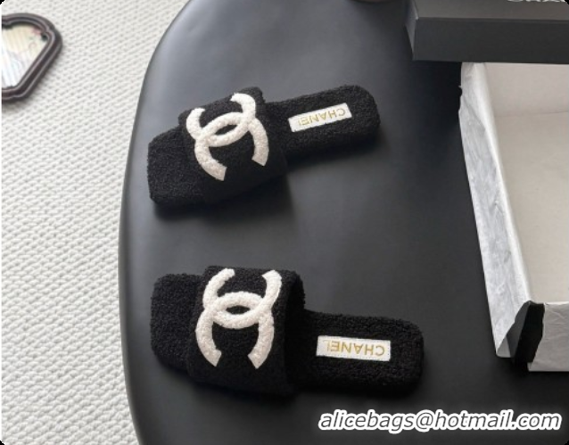 Buy Duplicate Chanel Fluffy Flat Slide Sandals CH091018 Black 2026