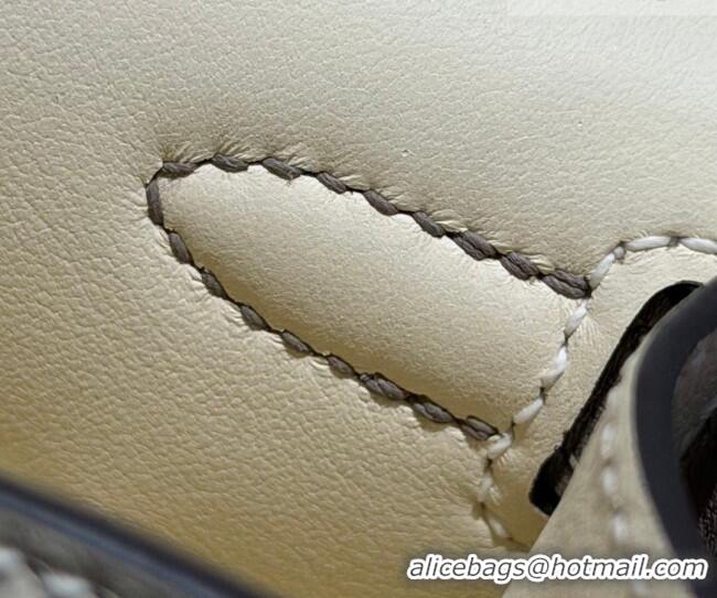 Best Grade Hermes Kelly Pochette Swift Bag 22cm in Cow Leather H0414 White/Grey 2026 (Half Handmade)