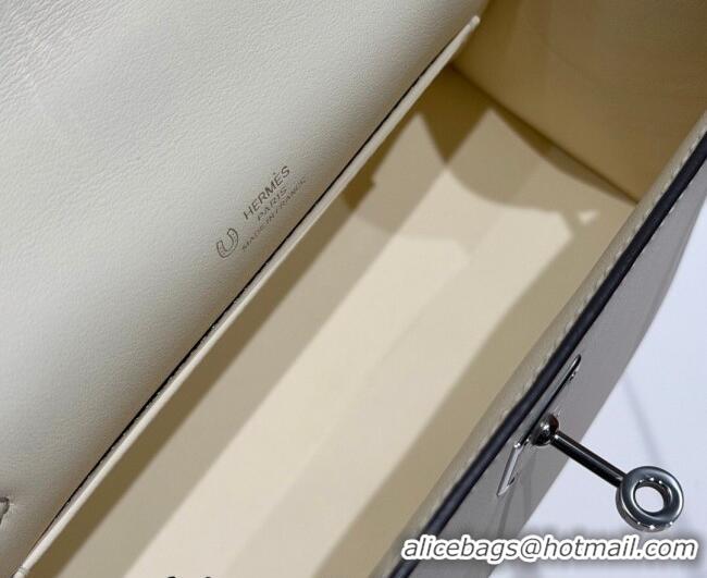Best Grade Hermes Kelly Pochette Swift Bag 22cm in Cow Leather H0414 White/Grey 2026 (Half Handmade)