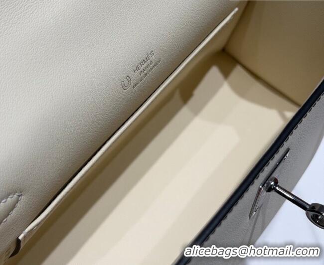 Top Design Hermes Kelly Pochette Swift Bag 22cm in Cow Leather H0414 White/Black2 2026 (Half Handmade)