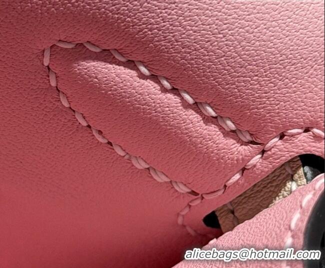 Good Looking Hermes Kelly Pochette Swift Bag 22cm in Cow Leather H0414 Pink/White 2026 (Half Handmade)