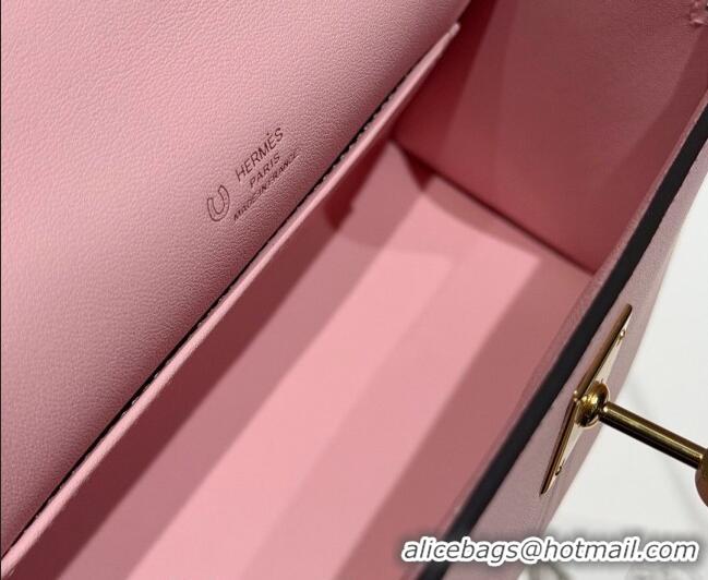 Good Looking Hermes Kelly Pochette Swift Bag 22cm in Cow Leather H0414 Pink/White 2026 (Half Handmade)