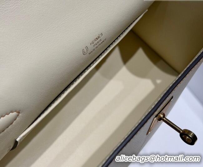 Spot Bulk Hermes Kelly Pochette Swift Bag 22cm in Cow Leather H0414 White/Beige 2026 (Half Handmade)