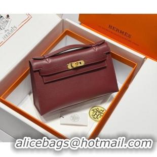 Best Grade Hermes Kelly Pochette Swift Bag 22cm in Cow Leather H0414 Ruby Red 2026 (Half Handmade)