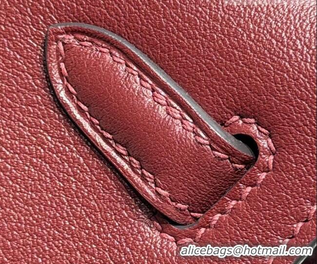 Best Grade Hermes Kelly Pochette Swift Bag 22cm in Cow Leather H0414 Ruby Red 2026 (Half Handmade)