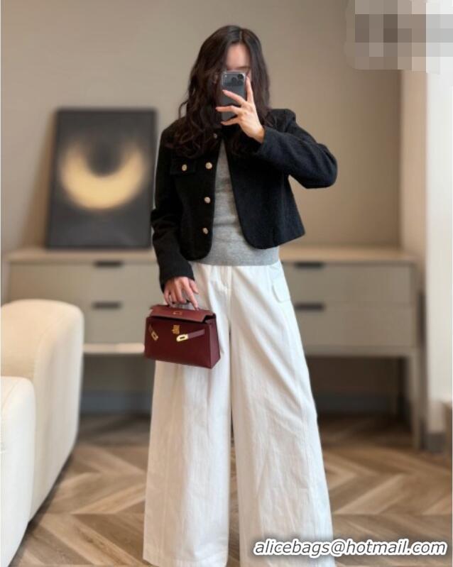 Best Grade Hermes Kelly Pochette Swift Bag 22cm in Cow Leather H0414 Ruby Red 2026 (Half Handmade)