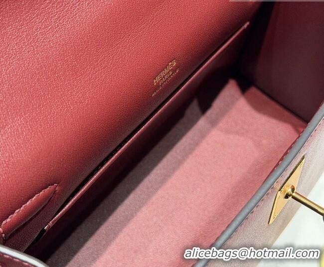 Best Grade Hermes Kelly Pochette Swift Bag 22cm in Cow Leather H0414 Ruby Red 2026 (Half Handmade)
