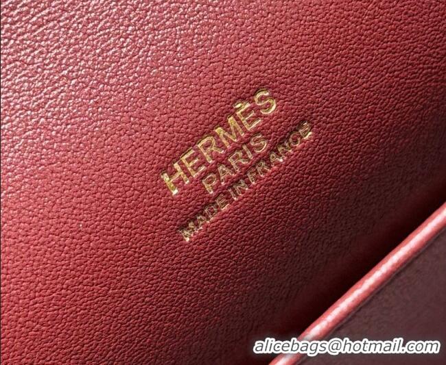 Best Grade Hermes Kelly Pochette Swift Bag 22cm in Cow Leather H0414 Ruby Red 2026 (Half Handmade)