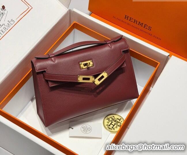 Best Grade Hermes Kelly Pochette Swift Bag 22cm in Cow Leather H0414 Ruby Red 2026 (Half Handmade)