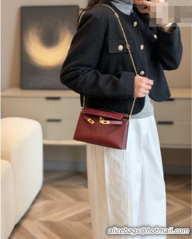Best Grade Hermes Kelly Pochette Swift Bag 22cm in Cow Leather H0414 Ruby Red 2026 (Half Handmade)