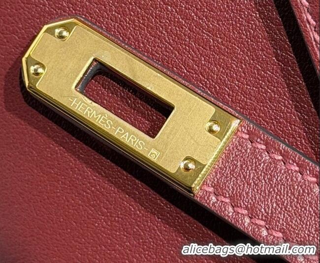 Best Grade Hermes Kelly Pochette Swift Bag 22cm in Cow Leather H0414 Ruby Red 2026 (Half Handmade)