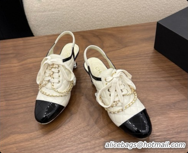 Buy Discount Chanel Slingbacks Pumps in Calfskin & Patent Leather CH091025 White 2026