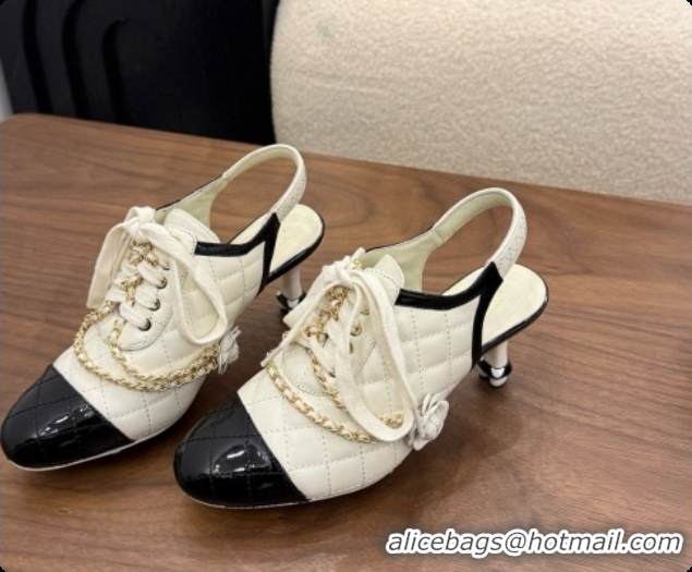 Buy Discount Chanel Slingbacks Pumps in Calfskin & Patent Leather CH091025 White 2026